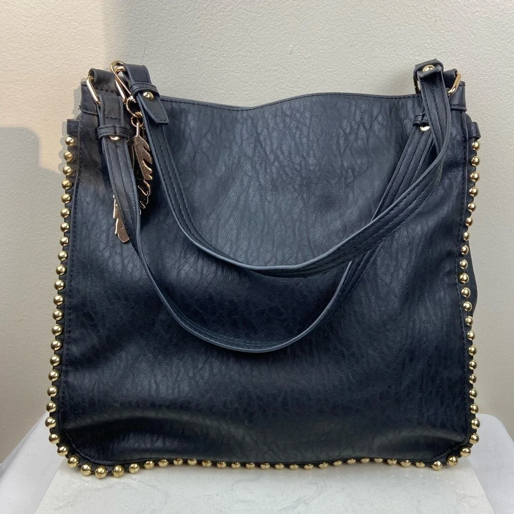 Jessica Simpson Studded Black and Gold Hobo Shoulder Purse
